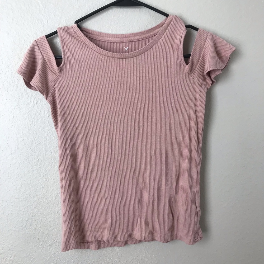 American Eagle Pink Shoulder Cut Out Top